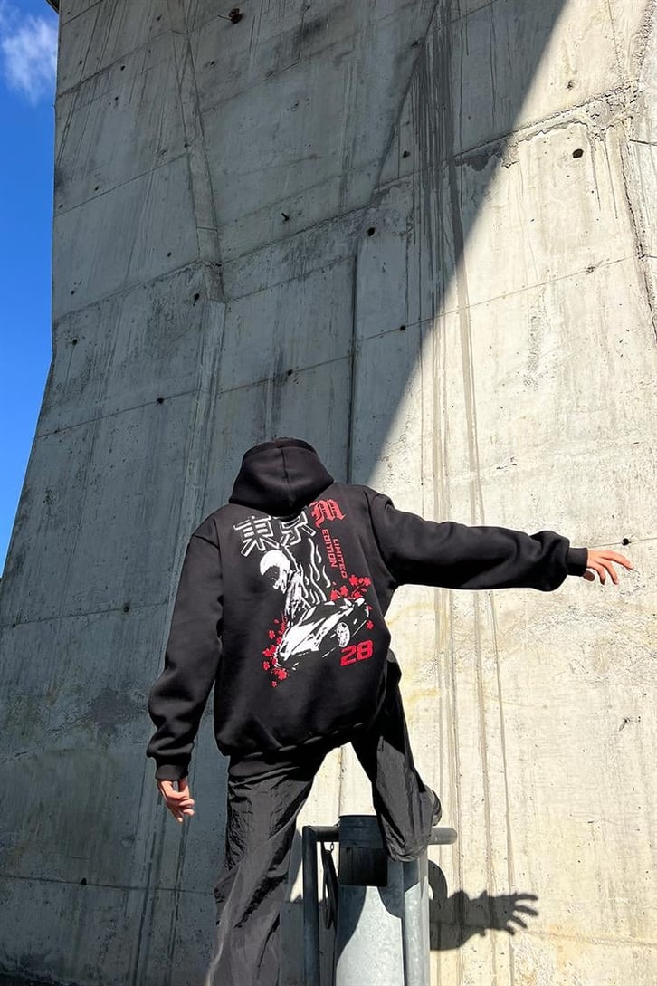 Racing Car 28 Siyah İçi Pamuklu Oversize Hoodie