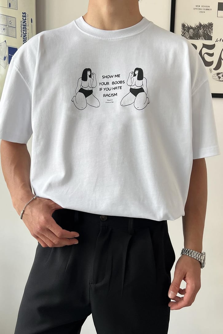 Racism Baskılı Oversize Tişört