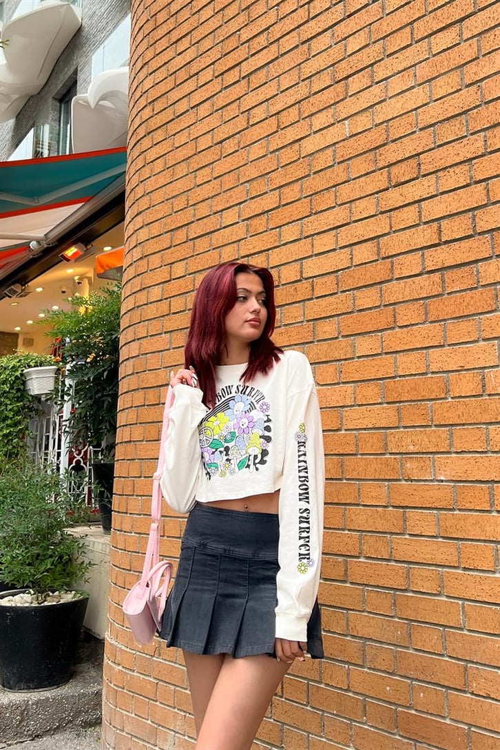 Rainbow Surfer Taş Rengi Uzun Kollu Crop