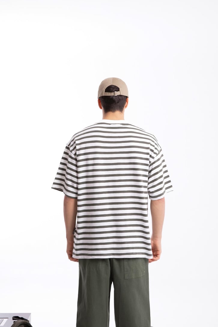 Realistic Baskılı Çizgili Oversize Tshirt