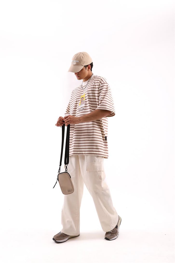 Realistic Baskılı Çizgili Oversize Tshirt