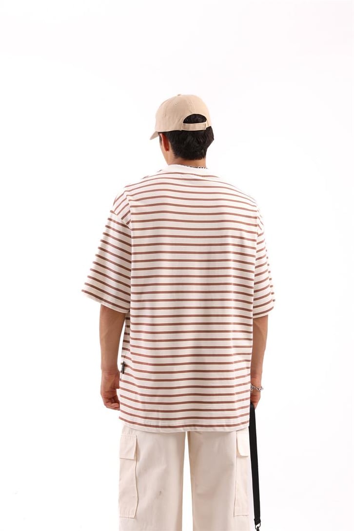 Realistic Baskılı Çizgili Oversize Tshirt
