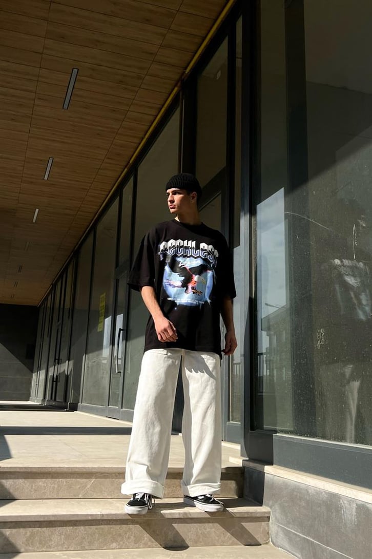 Reckless Eagle Siyah Oversize Tişört