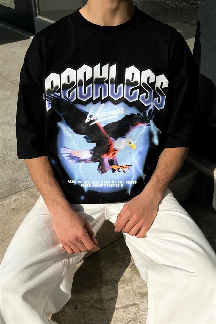 Reckless Eagle Siyah Oversize Tişört
