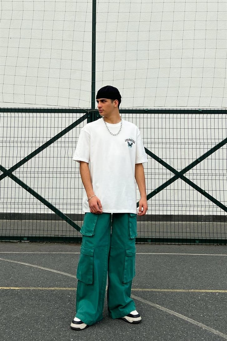 Reckless Skull Baskılı Beyaz Oversize Tişört