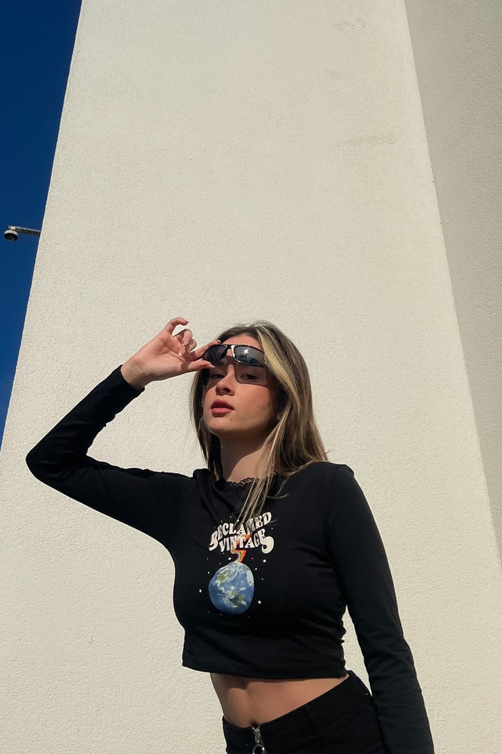 Reclaimed Vintage Siyah Uzun Kollu Crop