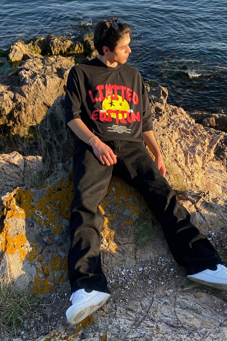 Red Limited Edition Baskılı Siyah Oversize Tshirt