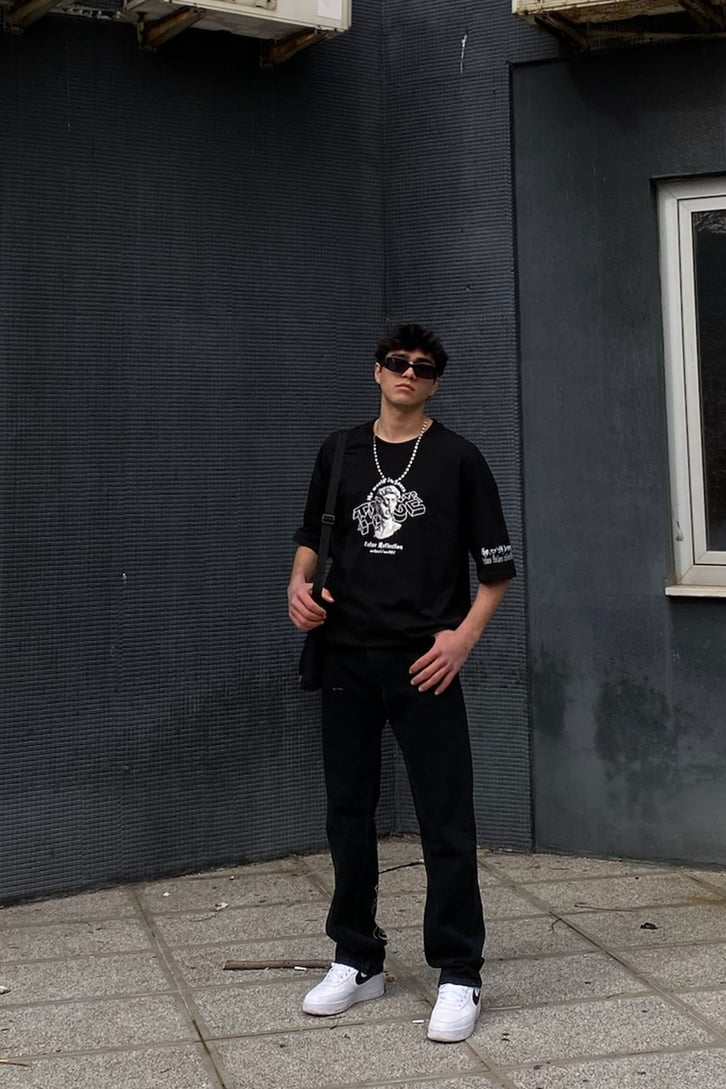 Reflection Oversize Printed Siyah Tshirt