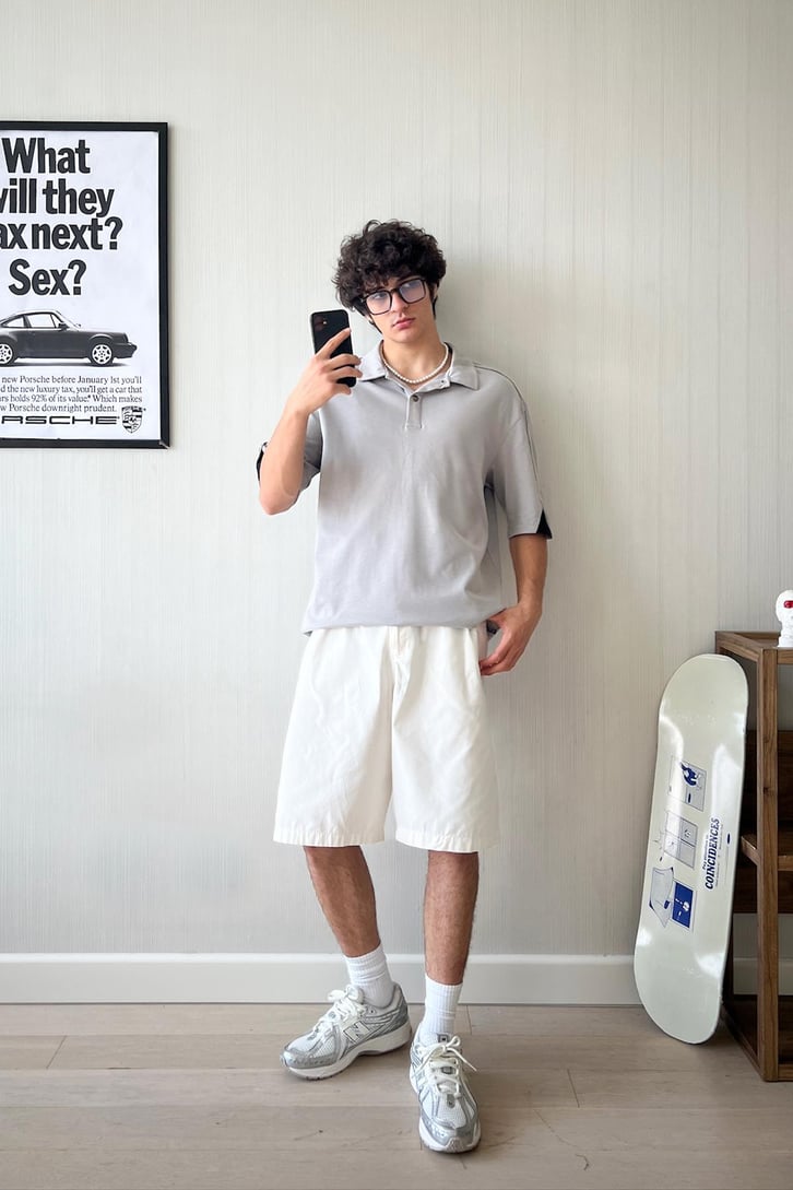 Reflektör Biye Geçiş Polo Yaka Oversize Tişört