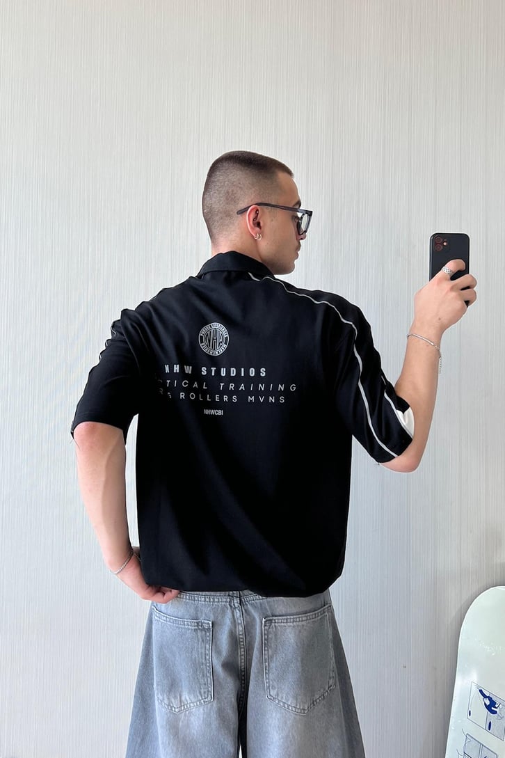 Reflektör Biye Geçiş Polo Yaka Oversize Tişört