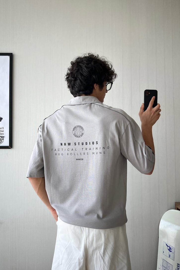 Reflektör Biye Geçiş Polo Yaka Oversize Tişört