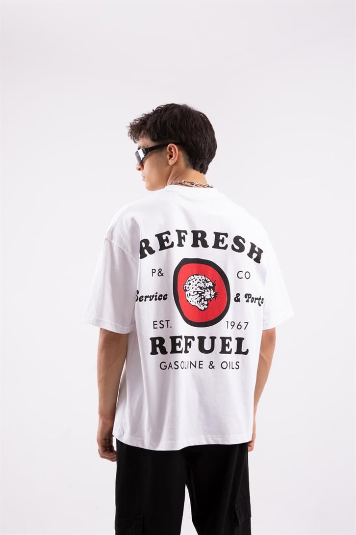 Refresh Refuel Baskılı Beyaz Oversize Tişört
