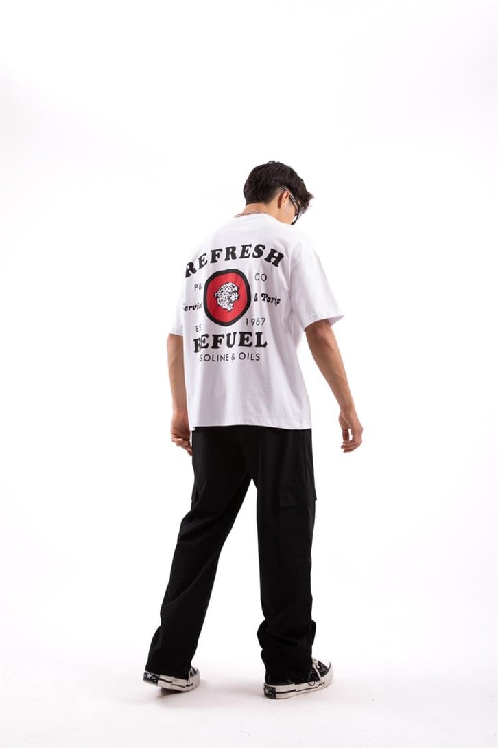 Refresh Refuel Baskılı Beyaz Oversize Tişört