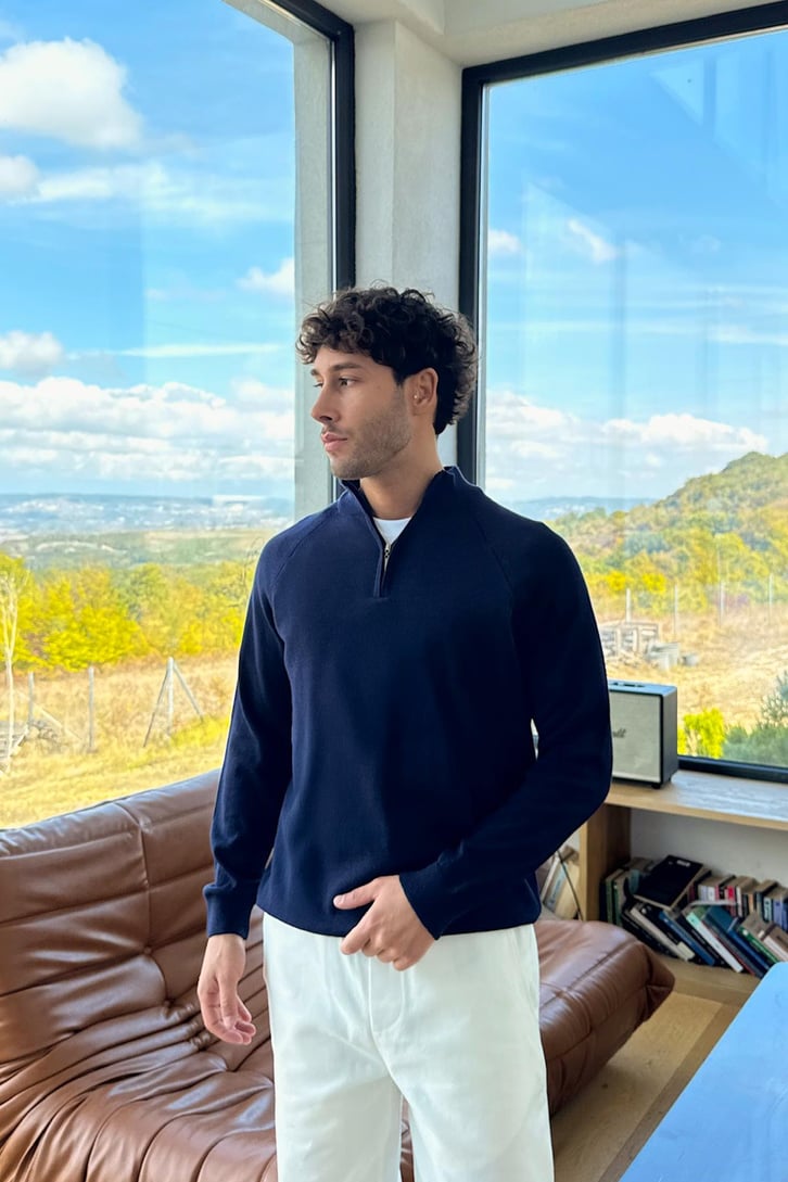 Reglan Kol Fermuarlı Triko Kazak