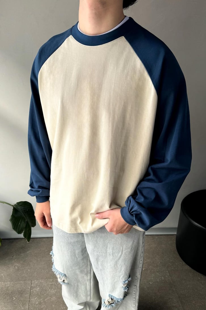 Reglan Kol Oversize İndigo Long Sleeve Tişört