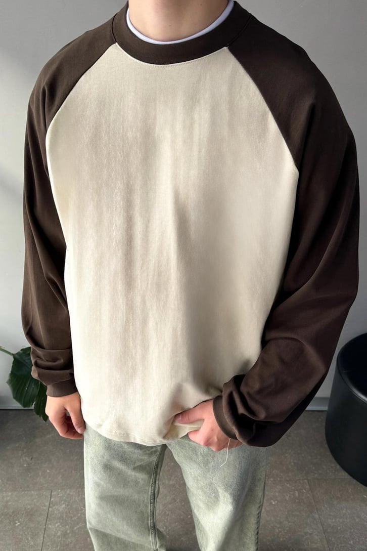Reglan Kol Oversize Koyu Kahve Long Sleeve Tişört