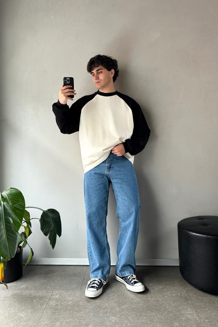 Reglan Kol Oversize Siyah Long Sleeve Tişört