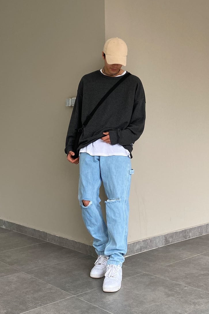 Regular Fit Antrasit Basic Sweatshirt