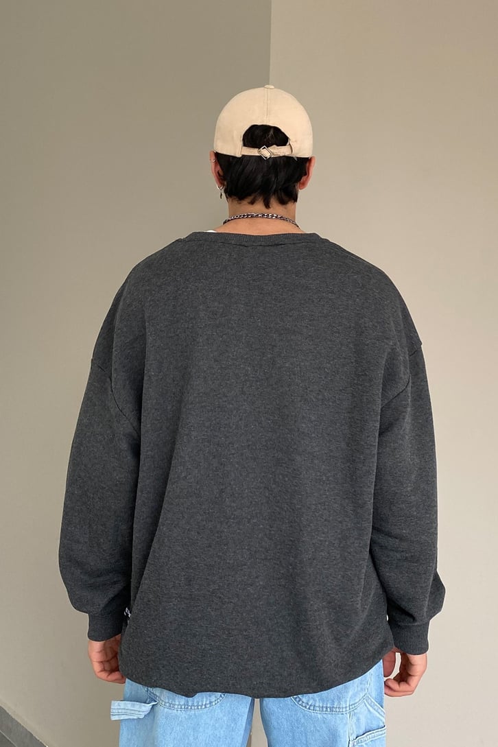Regular Fit Antrasit Basic Sweatshirt
