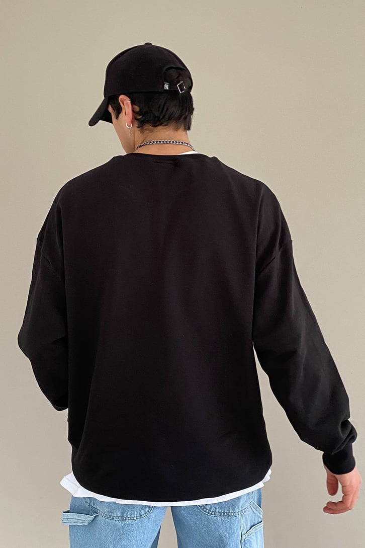Regular Fit Siyah Basic Sweatshirt