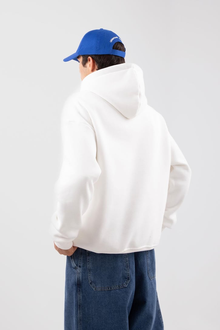 Relax Fit 90's Etiketli Beyaz Hoodie