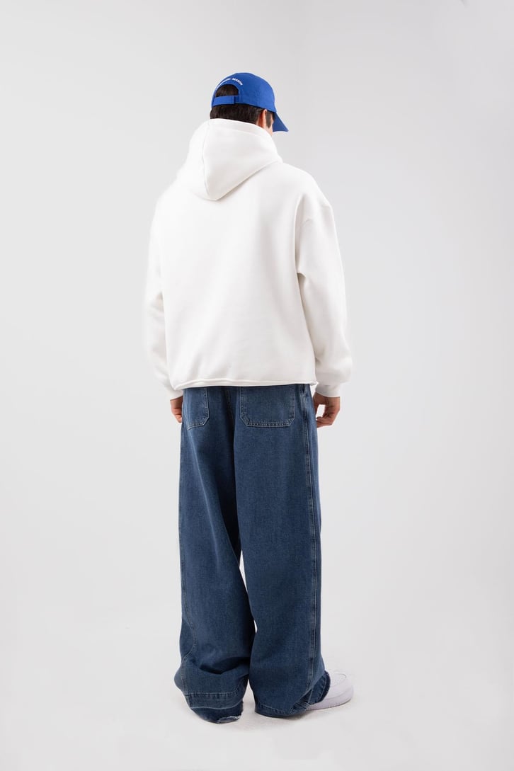 Relax Fit 90's Etiketli Beyaz Hoodie