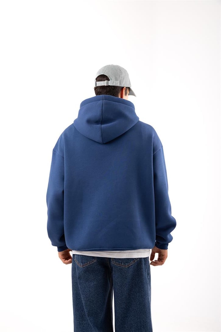 Relax Fit 90's Etiketli Mavi Hoodie