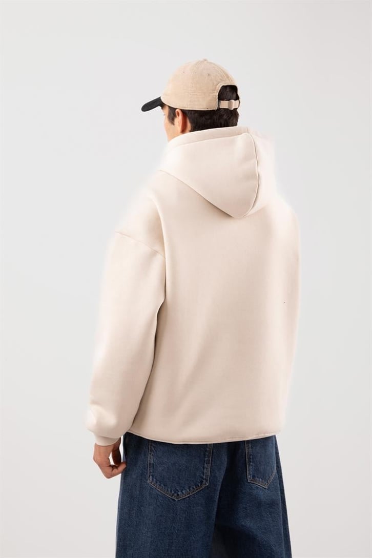 Relax Fit 90's Etiketli Taş Rengi Hoodie