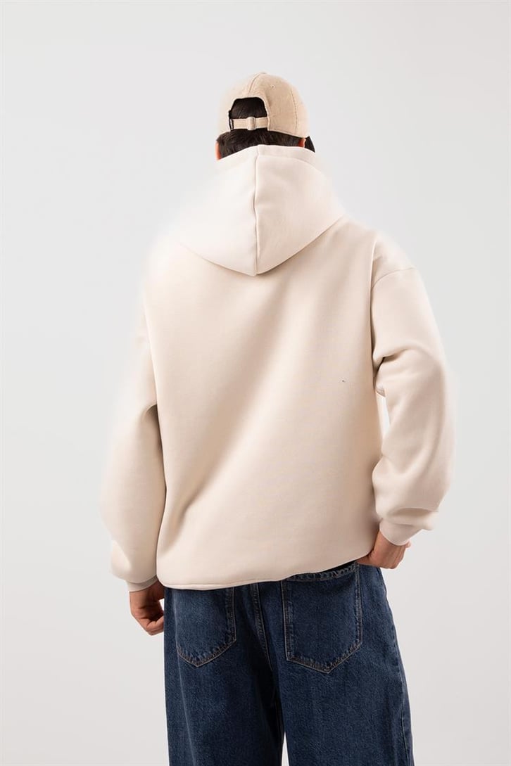 Relax Fit 90's Etiketli Taş Rengi Hoodie