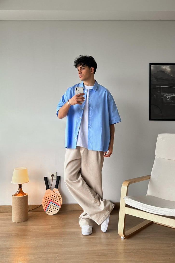 Relax Fit Bej Kumaş Pantolon