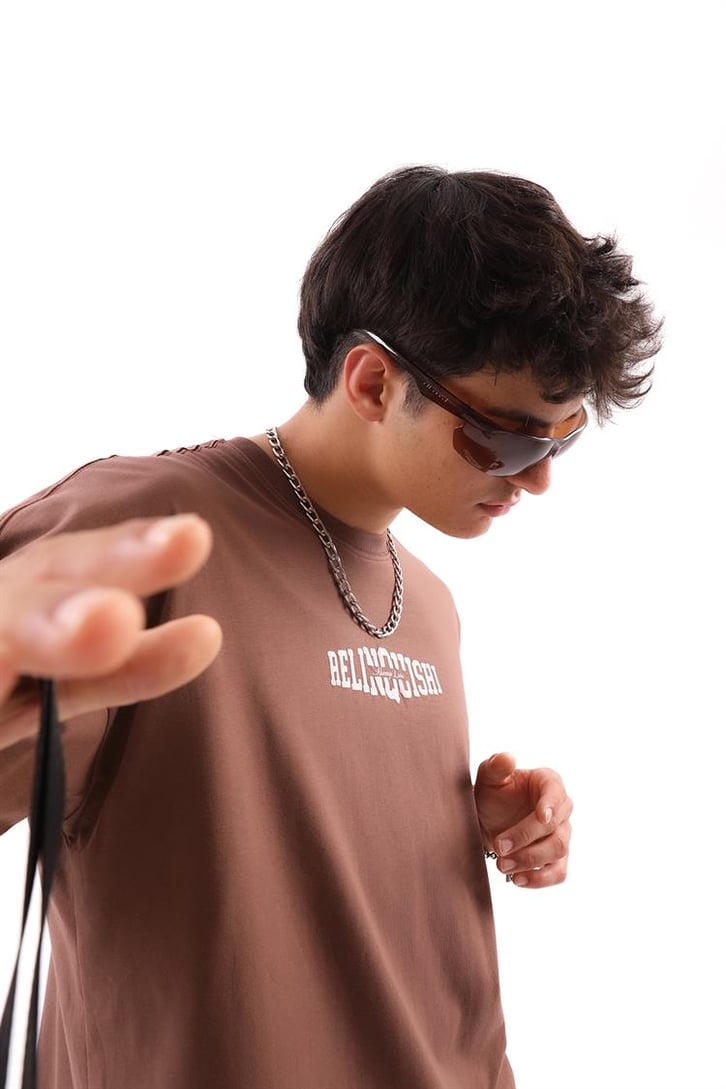 Relinquishi Basic Kahverengi Oversize Tshirt