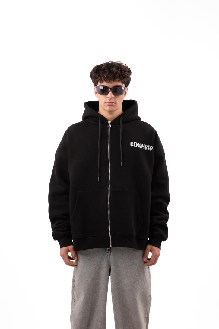 Remember Baskılı Beyaz Oversize Zip Hoodie