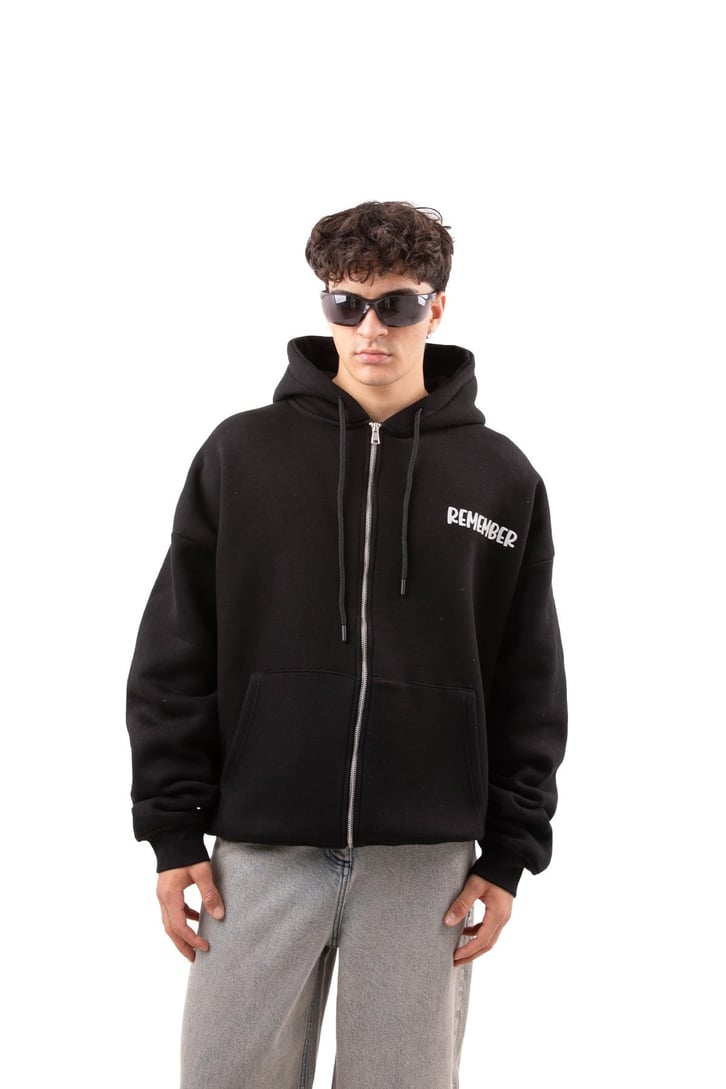 Remember Baskılı Beyaz Oversize Zip Hoodie