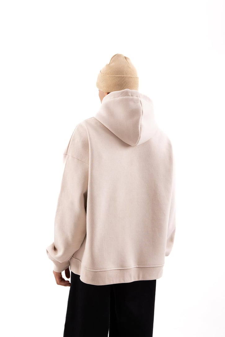 Remember Baskılı Taş Rengi Oversize Zip Hoodie