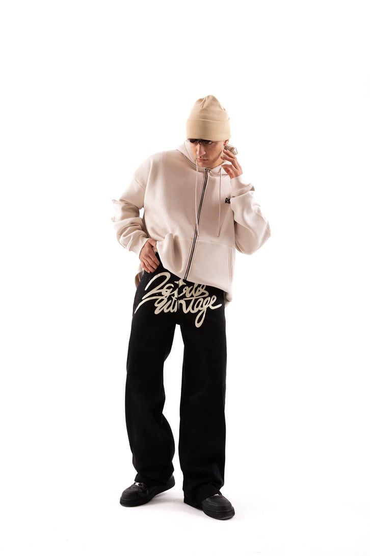 Remember Baskılı Taş Rengi Oversize Zip Hoodie