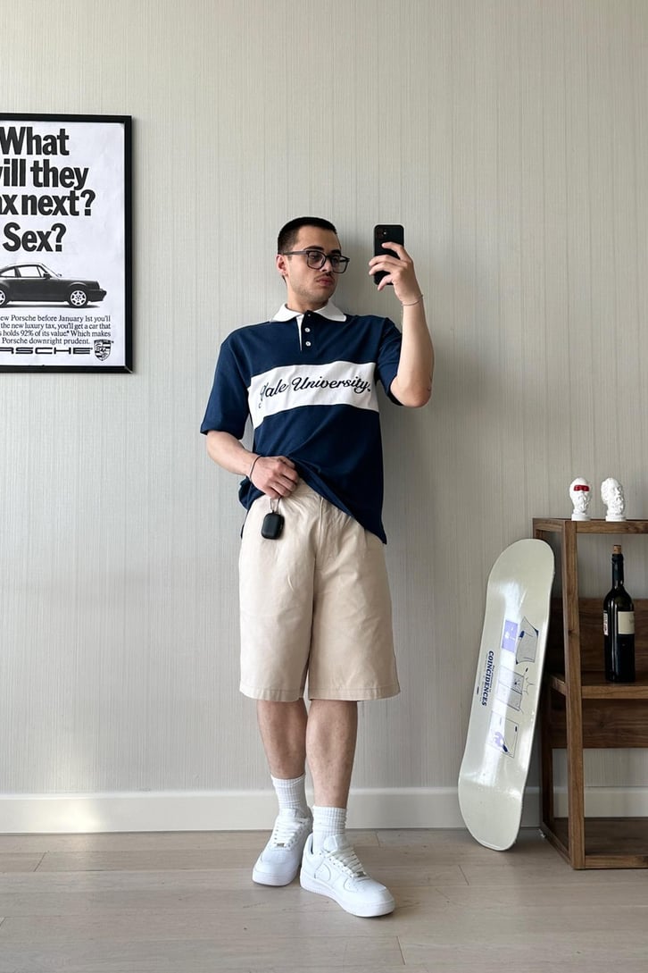 Renk Bloklu Nakışlı Polo Yaka Oversize Tişört