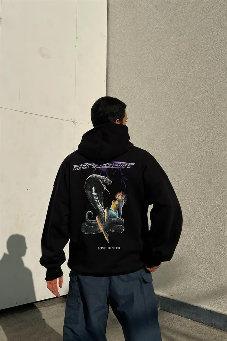 Represent Baskılı Siyah Oversize Hoodie