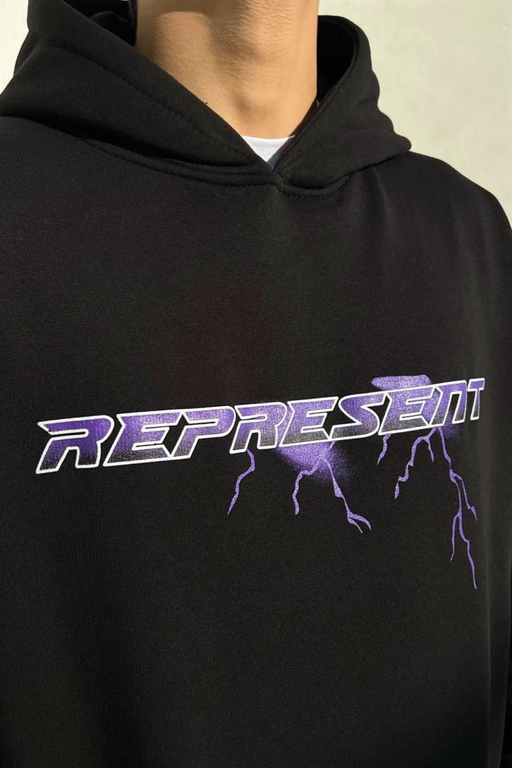 Represent Baskılı Siyah Oversize Hoodie