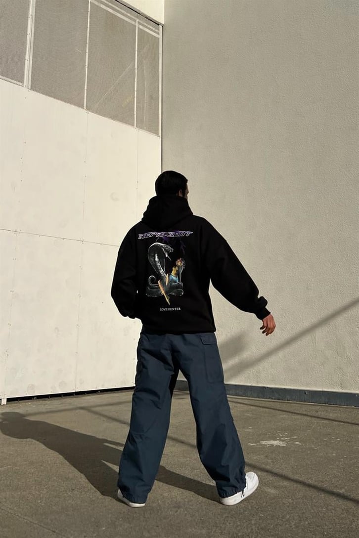 Represent Baskılı Siyah Oversize Hoodie