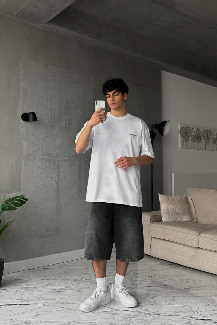 Represent Sırt Baskılı Beyaz Oversize Tişört
