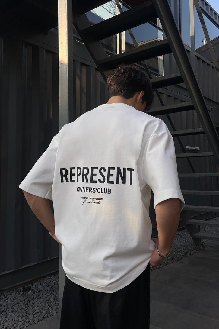 Represent Sırt Baskılı Beyaz Oversize Tişört