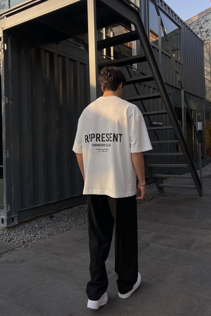 Represent Sırt Baskılı Beyaz Oversize Tişört