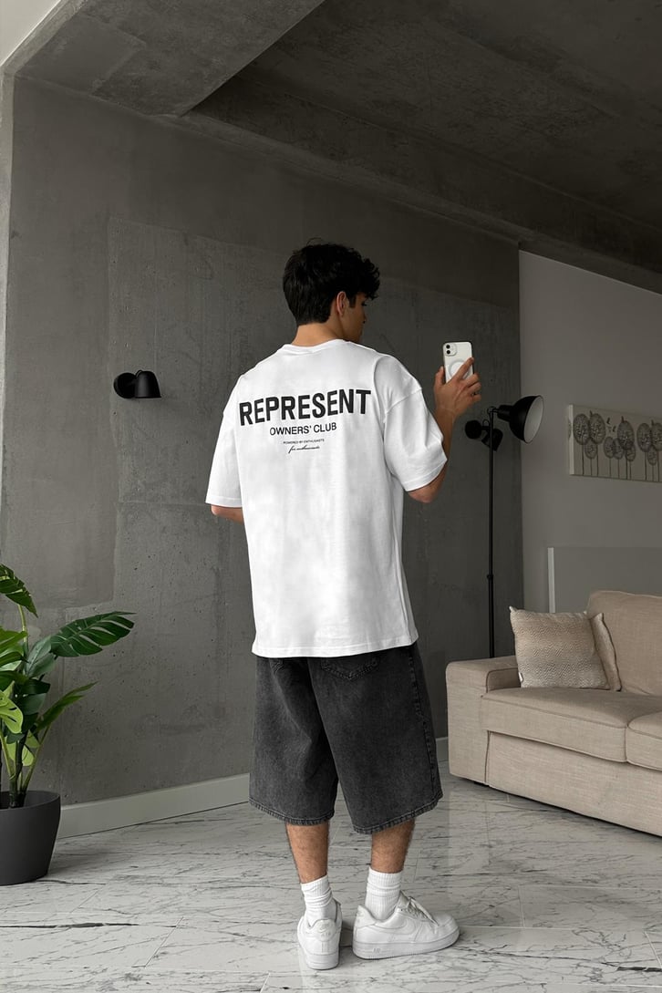Represent Sırt Baskılı Beyaz Oversize Tişört