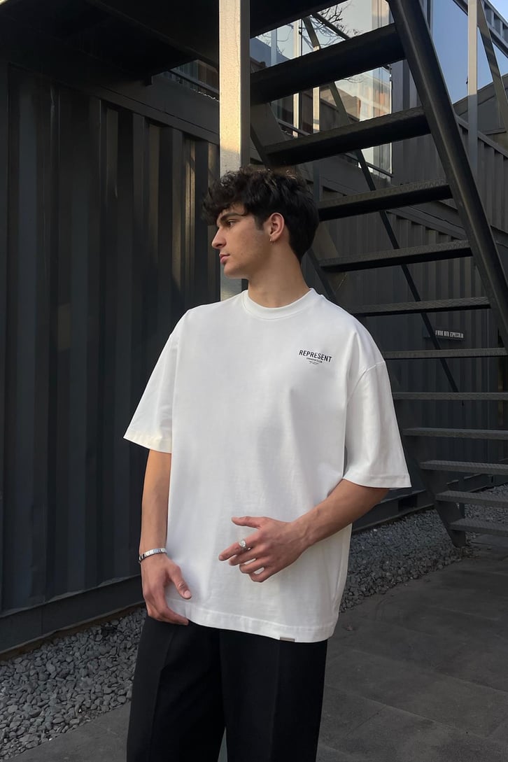 Represent Sırt Baskılı Beyaz Oversize Tişört