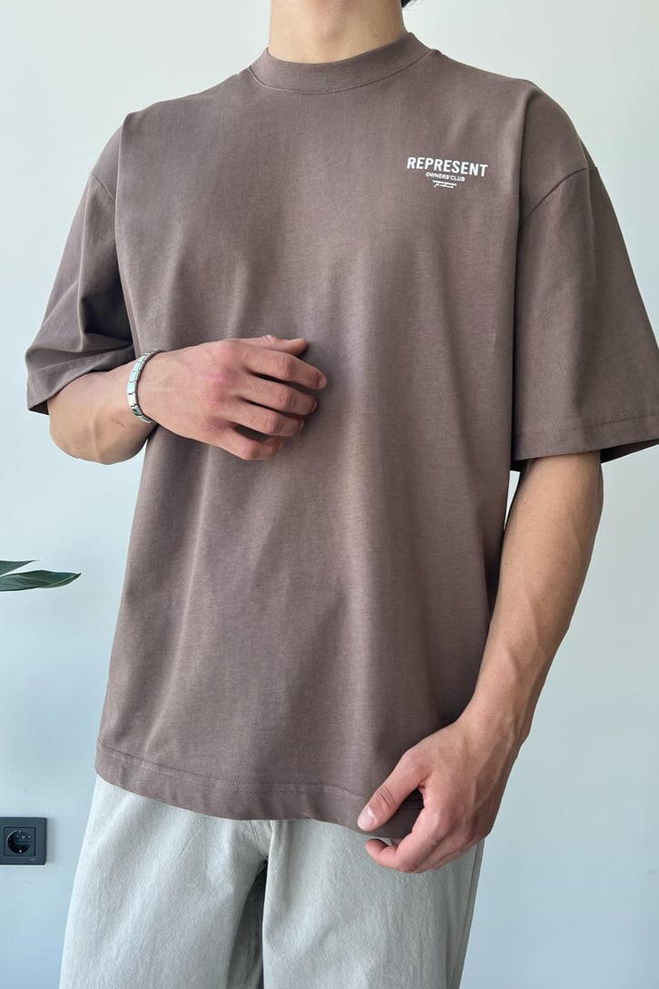 Represent Sırt Baskılı Kahverengi Oversize Tişört