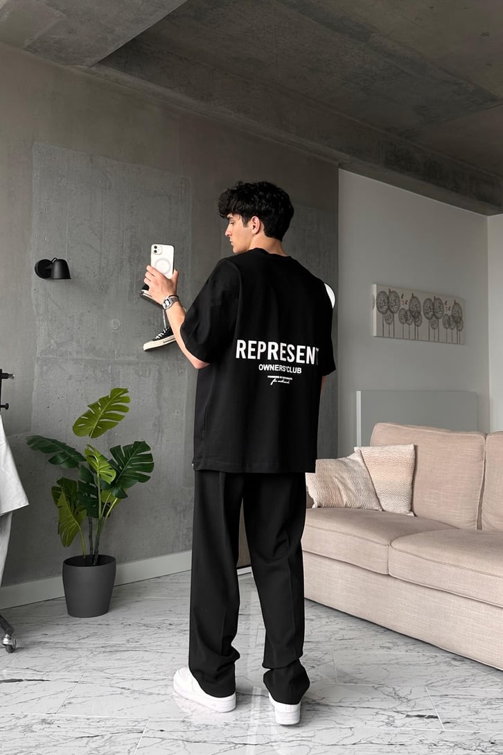 Represent Sırt Baskılı Siyah Oversize Tişört