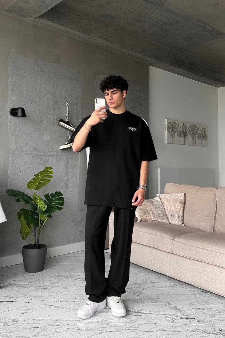 Represent Sırt Baskılı Siyah Oversize Tişört