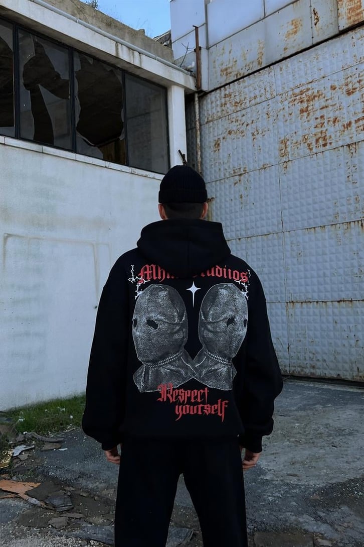 Respect Yourself Sırt Baskılı Siyah Hoodie
