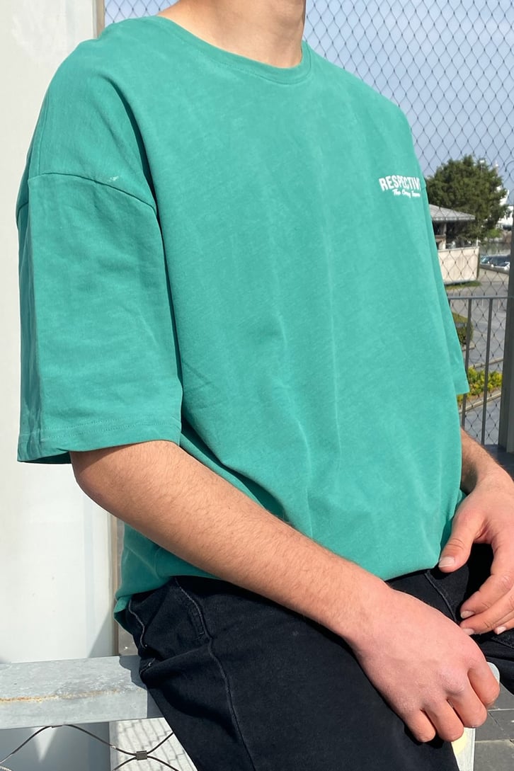 Respective Baskılı Yeşil Oversize Tshirt