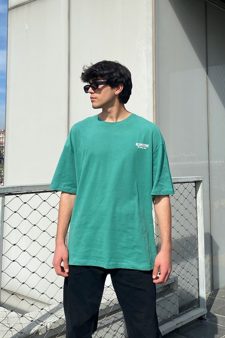 Respective Baskılı Yeşil Oversize Tshirt
